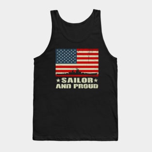 Sailor and Proud American Flag Design Tank Top